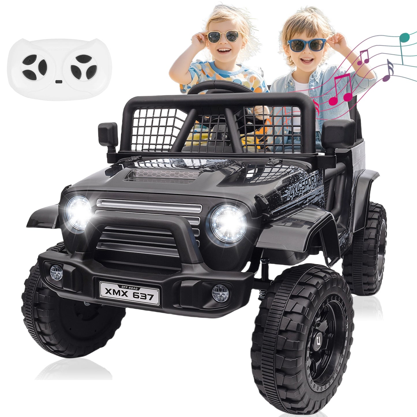 BLISSRIDE 24V Ride On Jeep, Kids 2 Seater Ride On Car Truck w/4WD Motor, Remote Control, 3 Speed, Bluetooth Music, Spring Suspension, LED Light, Kids Electric Car Power Wheels Gift for Boys, Girls - Gray