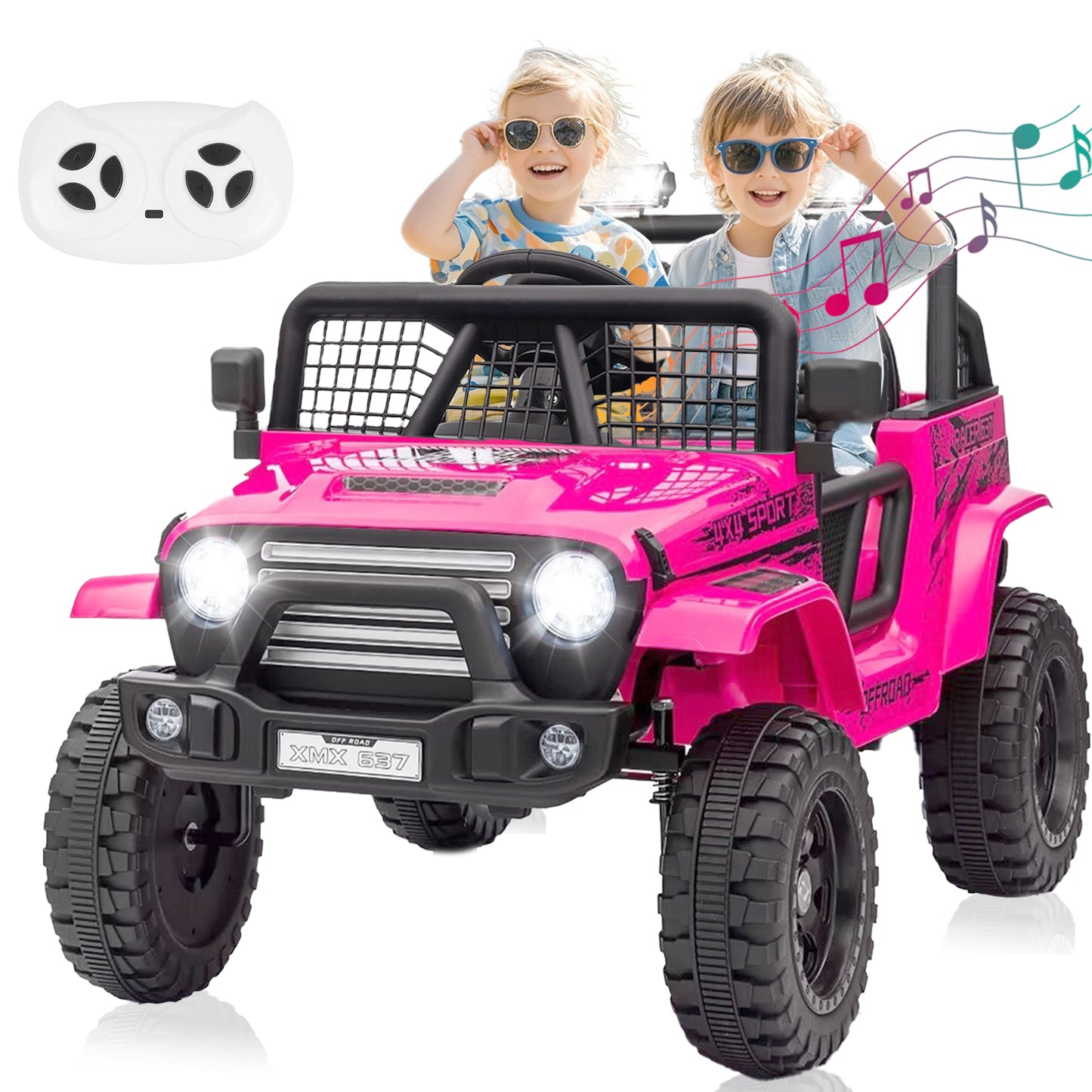 BLISSRIDE 24V Ride On Jeep, Kids 2 Seater Ride On Car Truck w/4WD Motor, Remote Control, 3 Speed, Bluetooth Music, Spring Suspension, LED Light, Kids Electric Car Power Wheels Gift for Boys, Girls - Gray