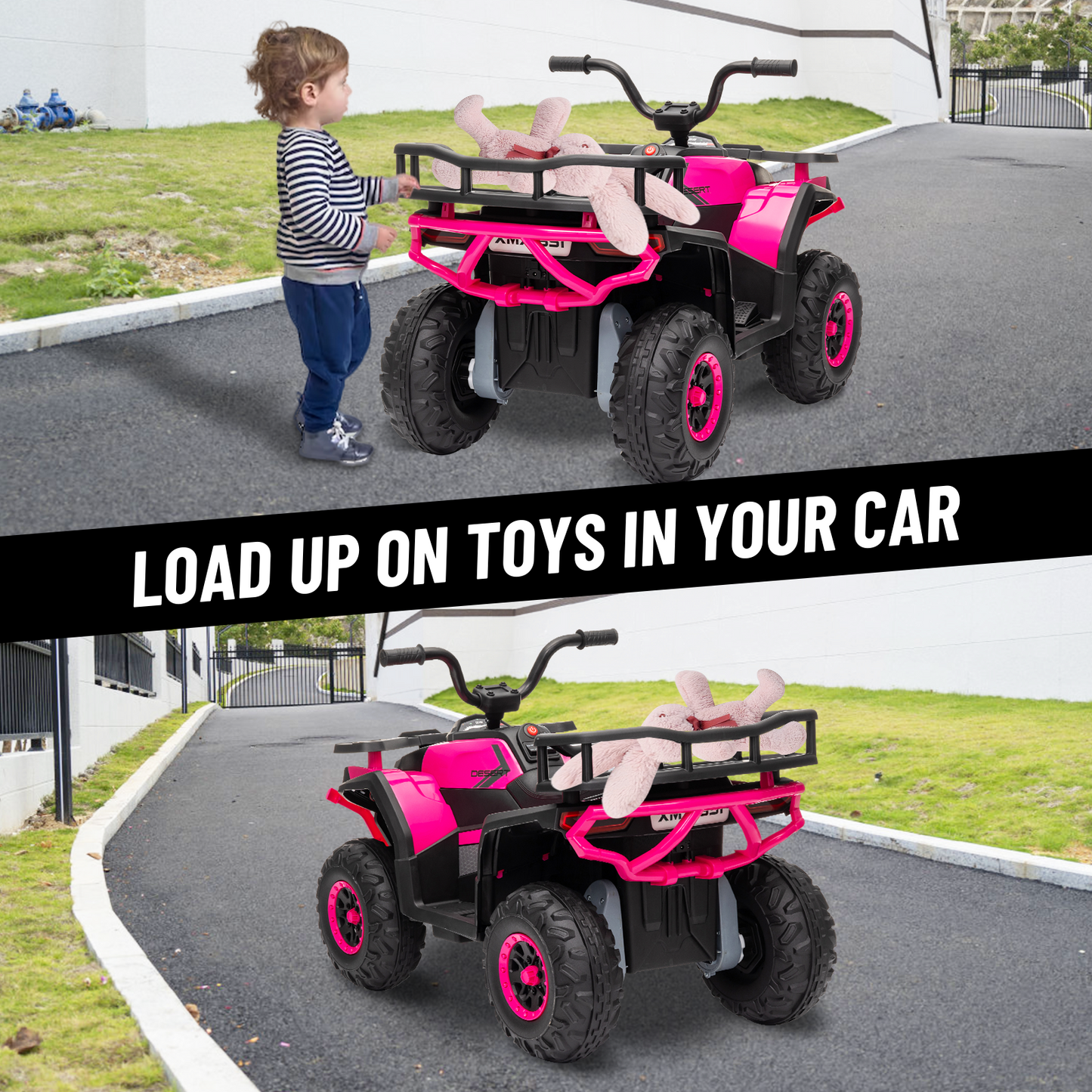 24V 4x4 Ride on Toys Car, BLISSRIDE Kids ATV Quad w/Kneepads, 5Mph Max Speed, Music, LED Lights, Rear Storage Rack, Big Tires, Safe Soft Start&Brake, Electric 4 Wheeler for Kids Boys Girls, B Pink