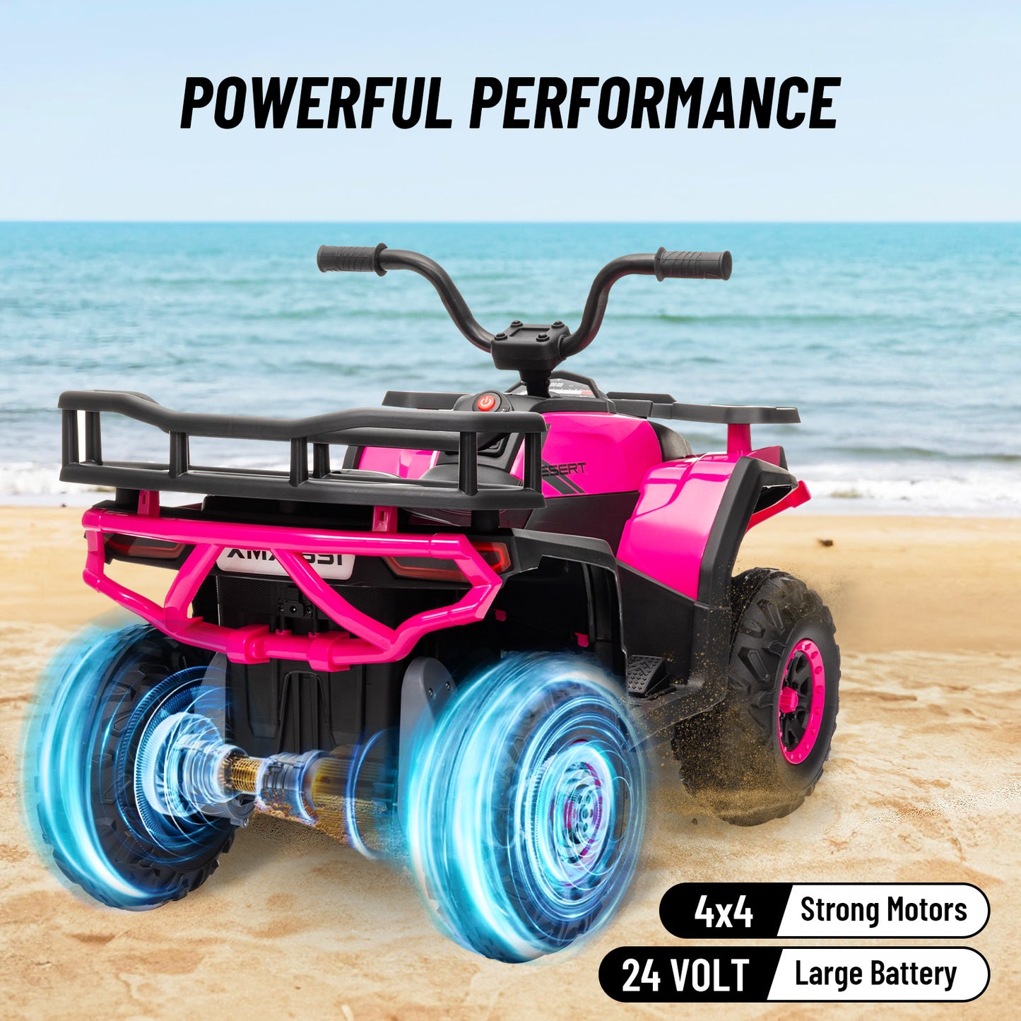 24V 4x4 Ride on Toys Car, BLISSRIDE Kids ATV Quad w/Kneepads, 5Mph Max Speed, Music, LED Lights, Rear Storage Rack, Big Tires, Safe Soft Start&Brake, Electric 4 Wheeler for Kids Boys Girls, B Pink