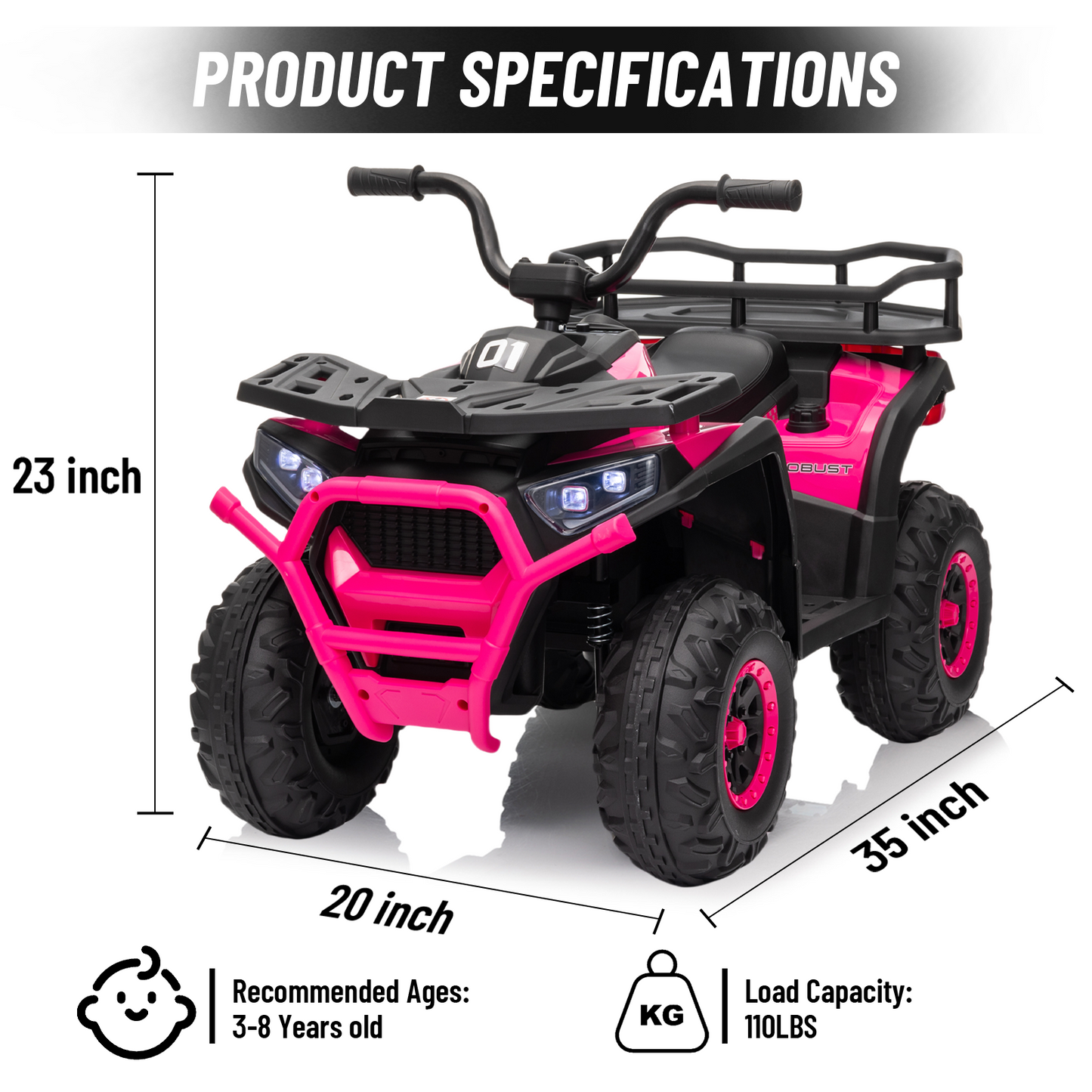 24V 4x4 Ride on Toys Car, BLISSRIDE Kids ATV Quad w/Kneepads, 5Mph Max Speed, Music, LED Lights, Rear Storage Rack, Big Tires, Safe Soft Start&Brake, Electric 4 Wheeler for Kids Boys Girls, B Pink