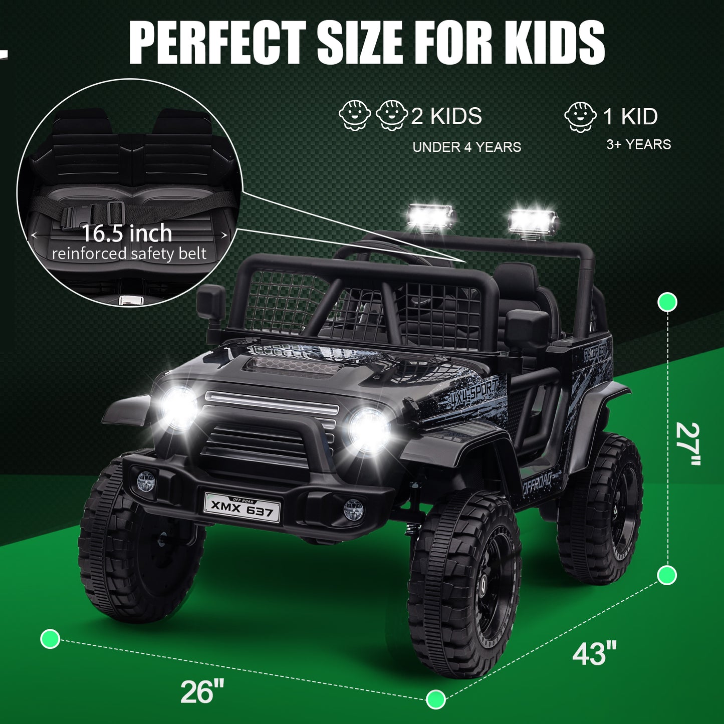 BLISSRIDE 24V Ride On Jeep, Kids 2 Seater Ride On Car Truck w/4WD Motor, Remote Control, 3 Speed, Bluetooth Music, Spring Suspension, LED Light, Kids Electric Car Power Wheels Gift for Boys, Girls - Gray