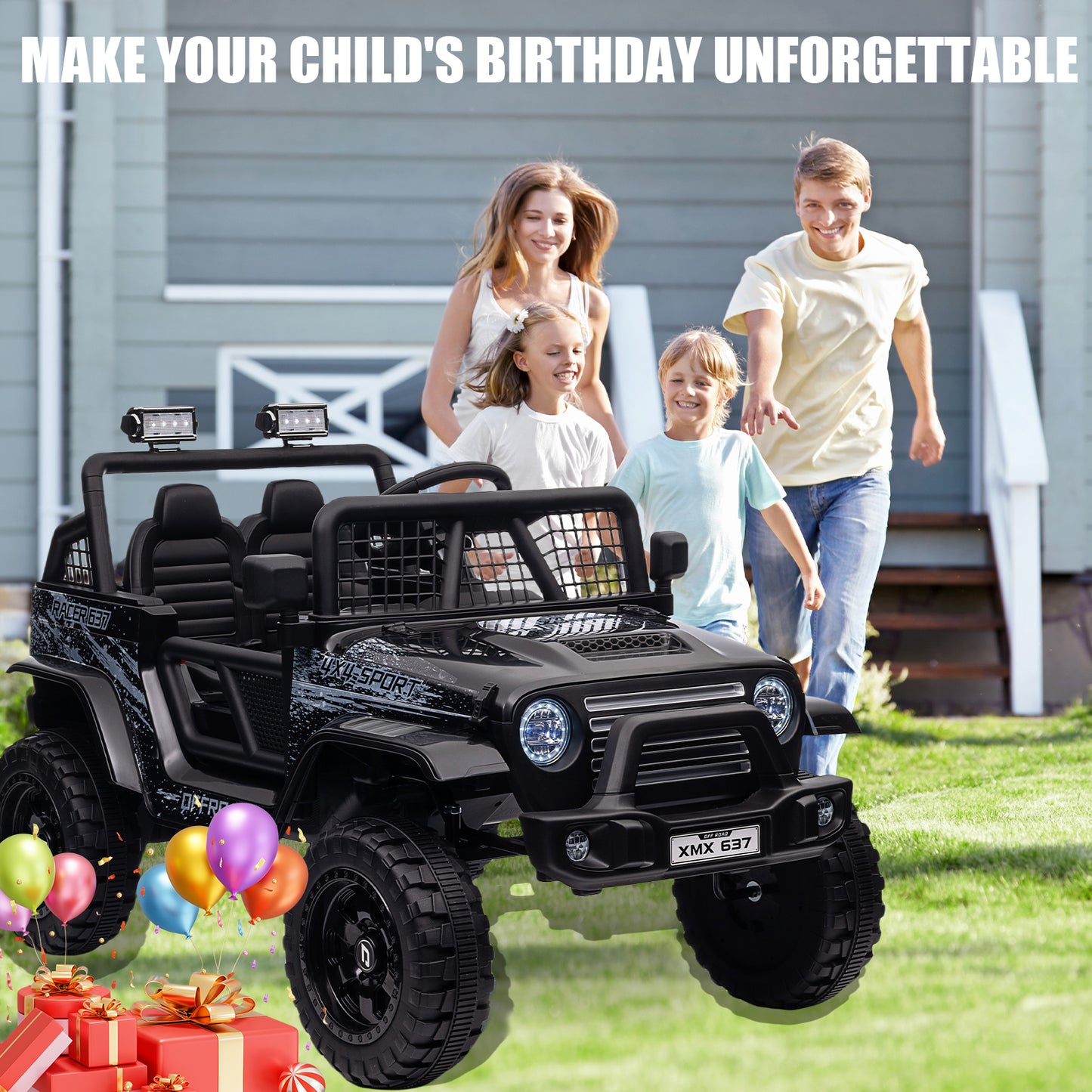 BLISSRIDE 24V Ride On Jeep, Kids 2 Seater Ride On Car Truck w/4WD Motor, Remote Control, 3 Speed, Bluetooth Music, Spring Suspension, LED Light, Kids Electric Car Power Wheels Gift for Boys, Girls - Gray