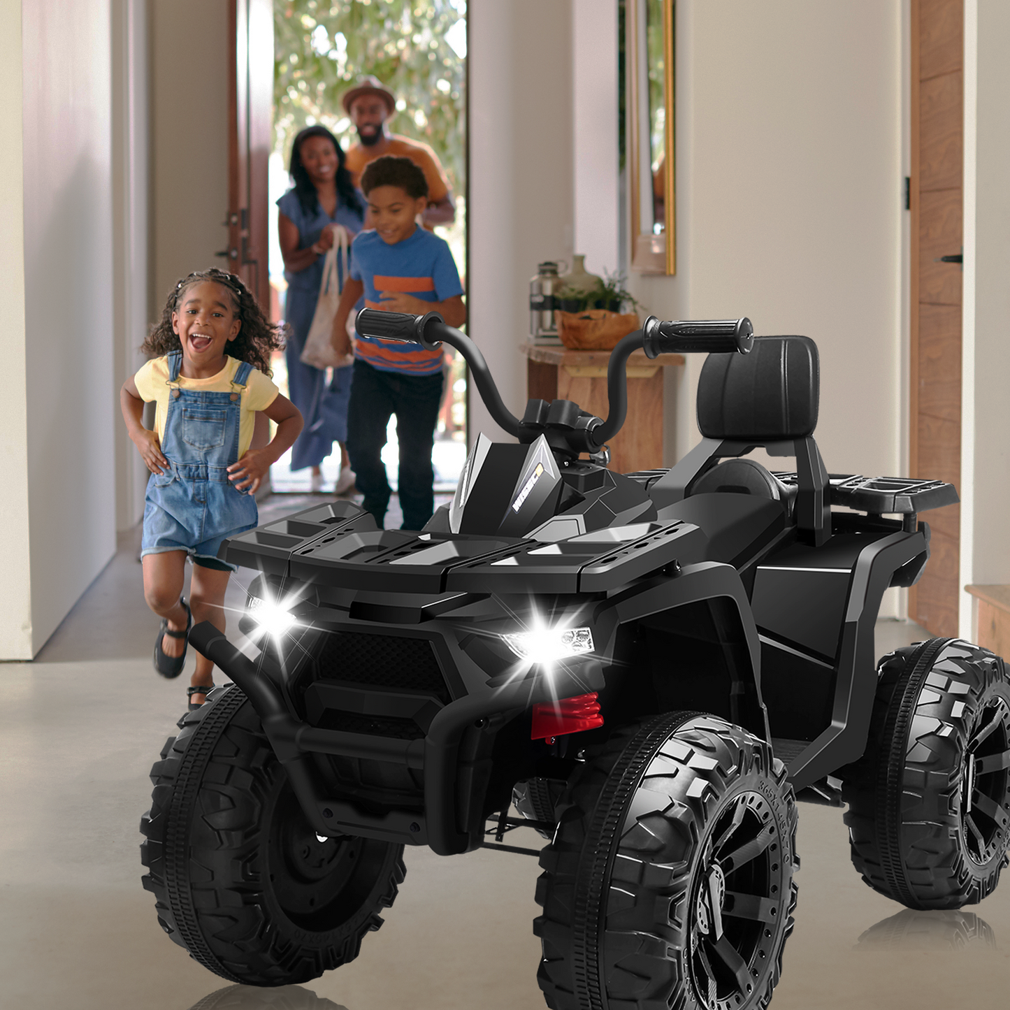 BLISSRIDE 24V Kids ATV 4 Wheeler, 2 Seater Ride on Toy for Big Kids with 400W Motor, 9AH Battery Powered, Protective Gear Set, Bluetooth Music, LED Lights, Spring Suspension, Electric Quad for Boys&Girls,Black