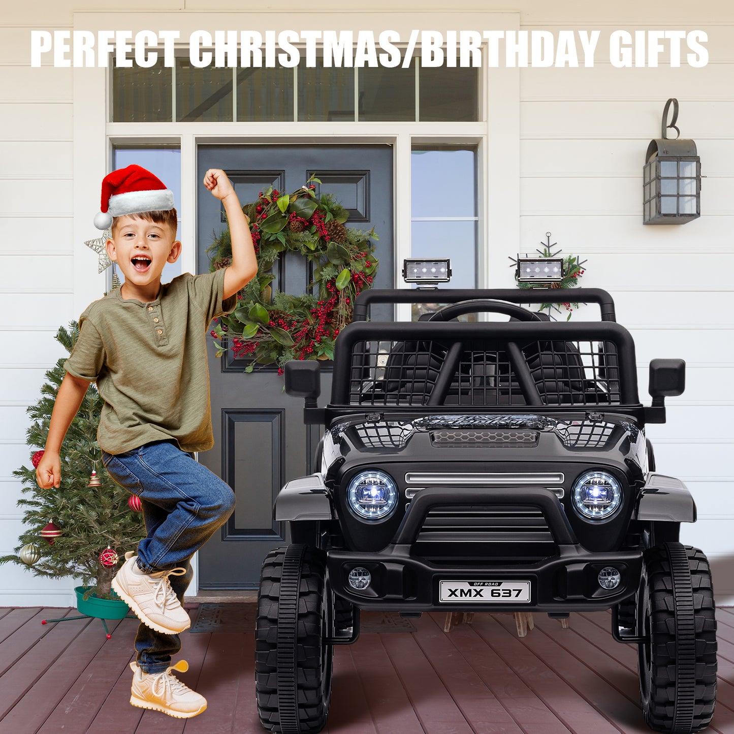 BLISSRIDE 24V Ride On Jeep, Kids 2 Seater Ride On Car Truck w/4WD Motor, Remote Control, 3 Speed, Bluetooth Music, Spring Suspension, LED Light, Kids Electric Car Power Wheels Gift for Boys, Girls - Gray