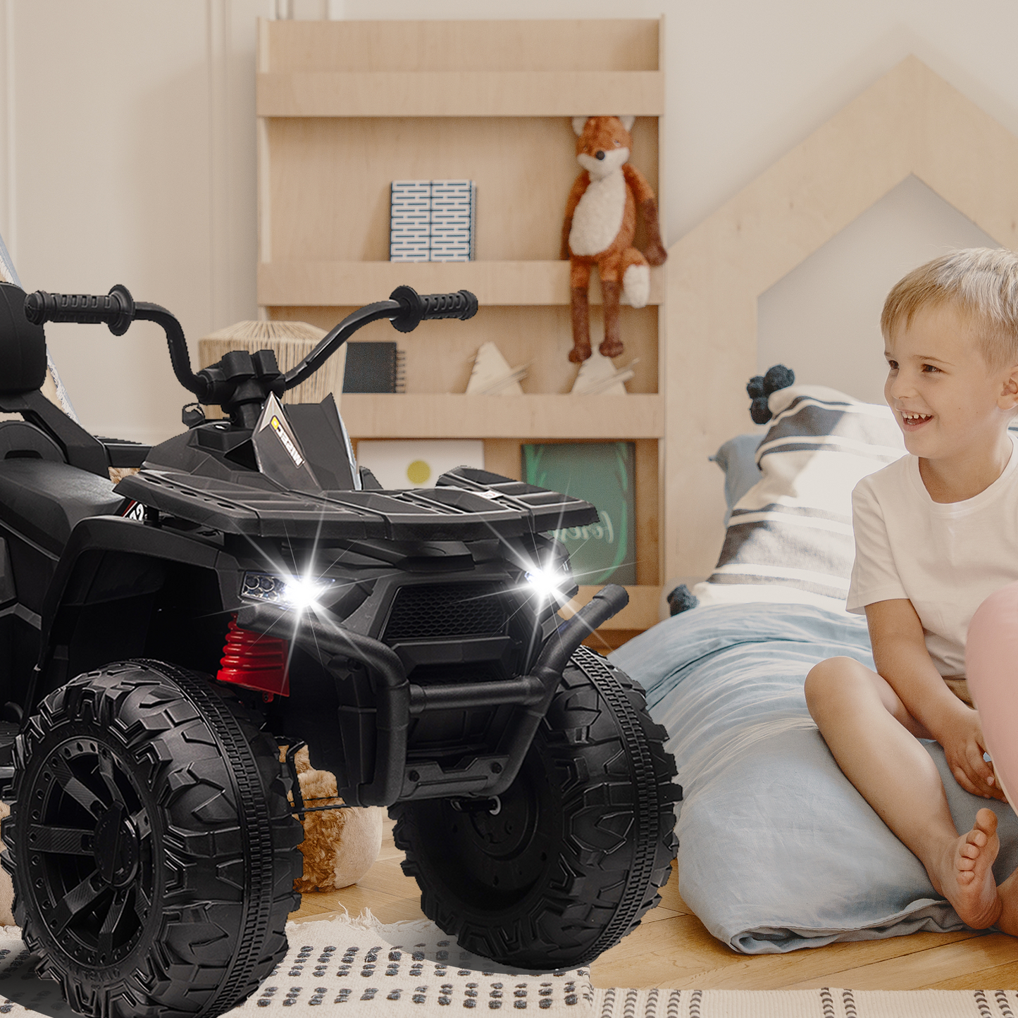 BLISSRIDE 24V Kids ATV 4 Wheeler, 2 Seater Ride on Toy for Big Kids with 400W Motor, 9AH Battery Powered, Protective Gear Set, Bluetooth Music, LED Lights, Spring Suspension, Electric Quad for Boys&Girls,Black