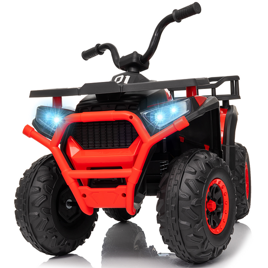 24V 4x4 Ride on Toys Car, BLISSRIDE Kids ATV Quad w/Kneepads, 5Mph Max Speed, Music, LED Lights, Rear Storage Rack, Big Tires, Safe Soft Start&Brake, Electric 4 Wheeler for Kids Boys Girls, Red