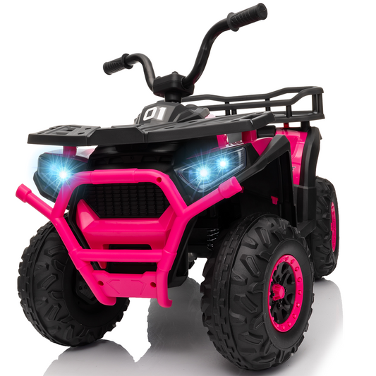 24V 4x4 Ride on Toys Car, BLISSRIDE Kids ATV Quad w/Kneepads, 5Mph Max Speed, Music, LED Lights, Rear Storage Rack, Big Tires, Safe Soft Start&Brake, Electric 4 Wheeler for Kids Boys Girls, Pink