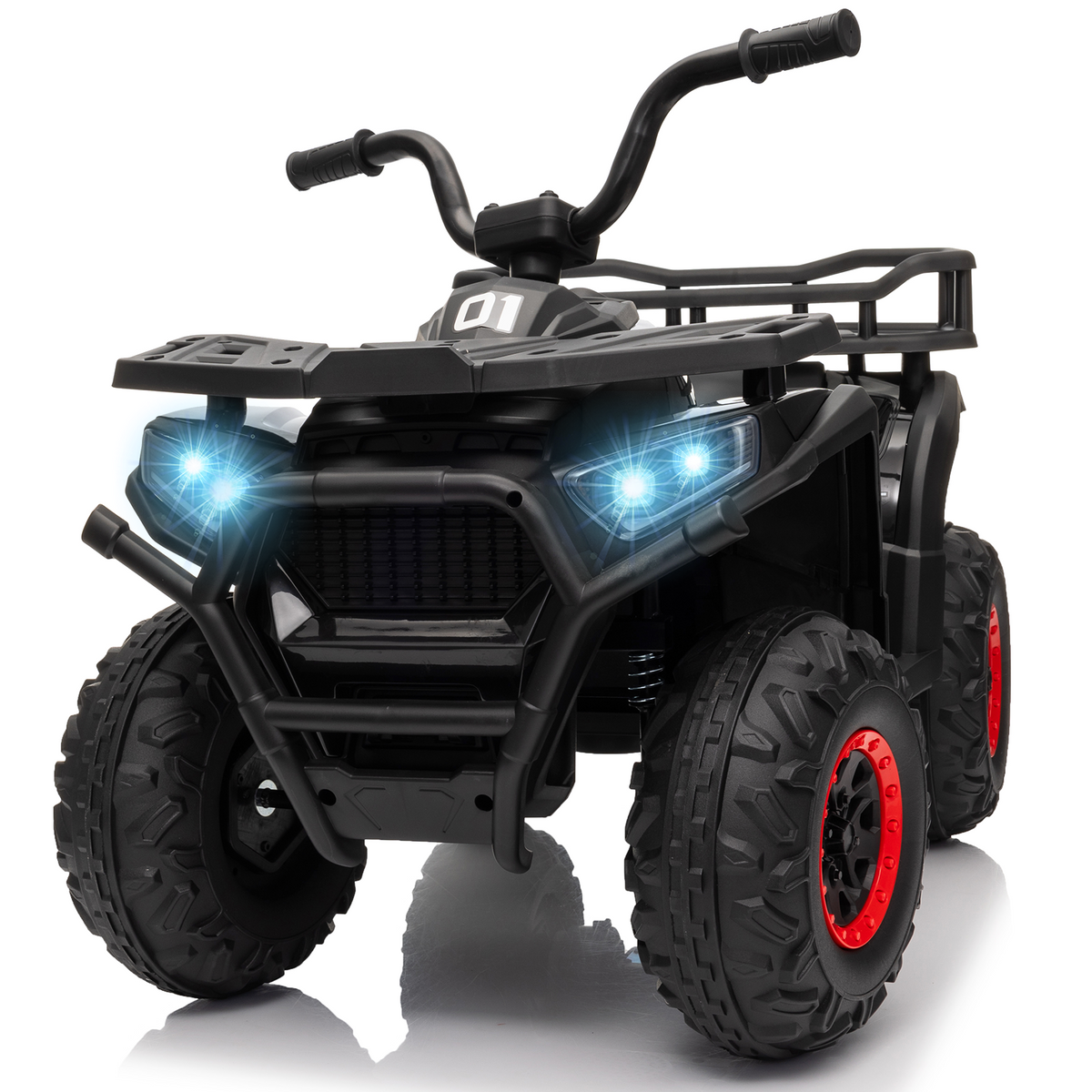 24V 4x4 Ride on Toys Car, BLISSRIDE Kids ATV Quad w/Kneepads, 5Mph Max Speed, Music, LED Lights, Rear Storage Rack, Big Tires, Safe Soft Start&Brake, Electric 4 Wheeler for Kids Boys Girls, Black